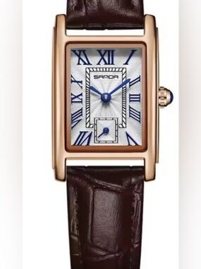 Rose Gold-Tone Case Brown Leather Dress Watch